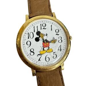 Vintage Lorus Mickey Mouse V501-0A20 QUARTZ Watch Brown Leather Band Untested